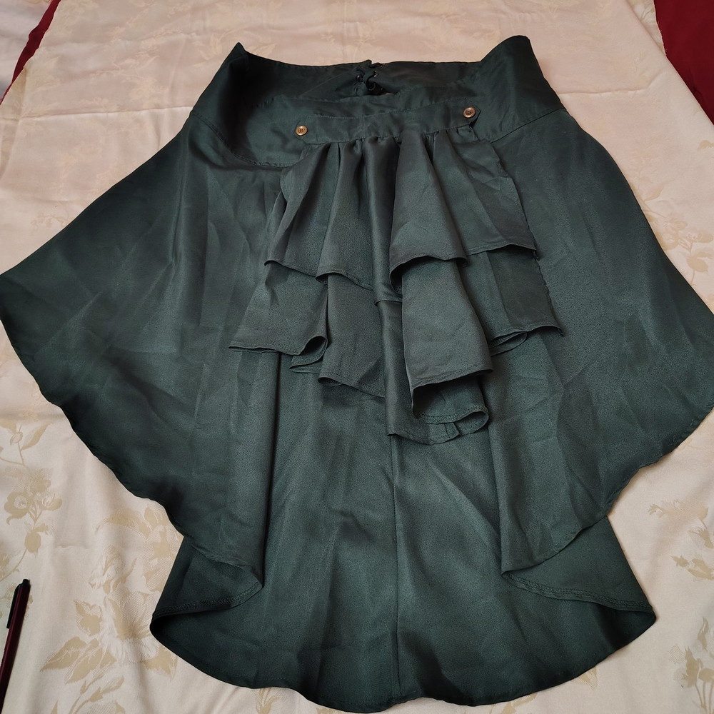Green High-Low Ruffled Midi Skirt for Cocktail